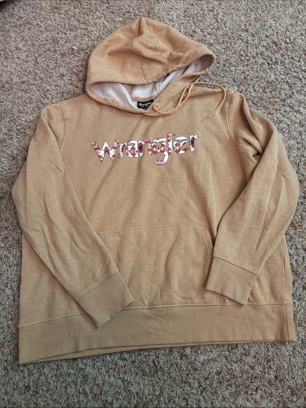 Wrangler Women's Tan Hooded Sweatshirt with Patterned Logo size XXL